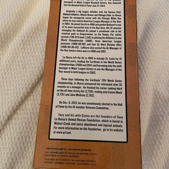 Oakland A's Tony LA Russa Limited Edition Bobblehead 2014 - Picture 3 of 9
